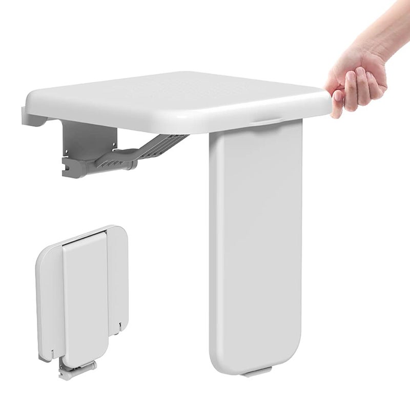 Heuffe Folding Shower Seat for Bath Wall Mounted,Fold Up Shower Stool,Shower Chair Foldable with Legs,Fold Down Bathroom Stool for Elderly